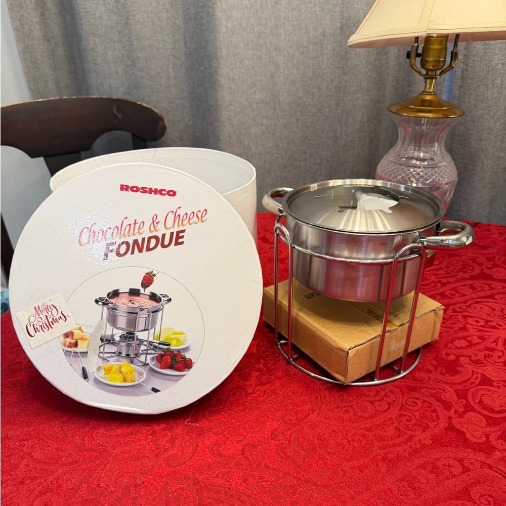 Roshco Stainless Steel Chocolate & Cheese Fondue Set